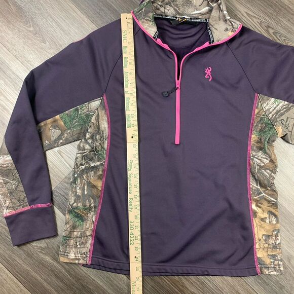 Browning Ladies 3/4 zip top brown/ camouflage pink piping  Size XL - Picture 5 of 8